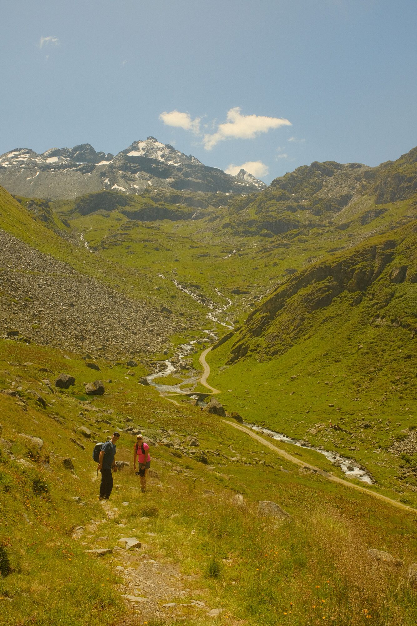 Dry-stone bridge over the Printse river beyond Lac de Cleuson, towards Refuge de Saint-Laurent